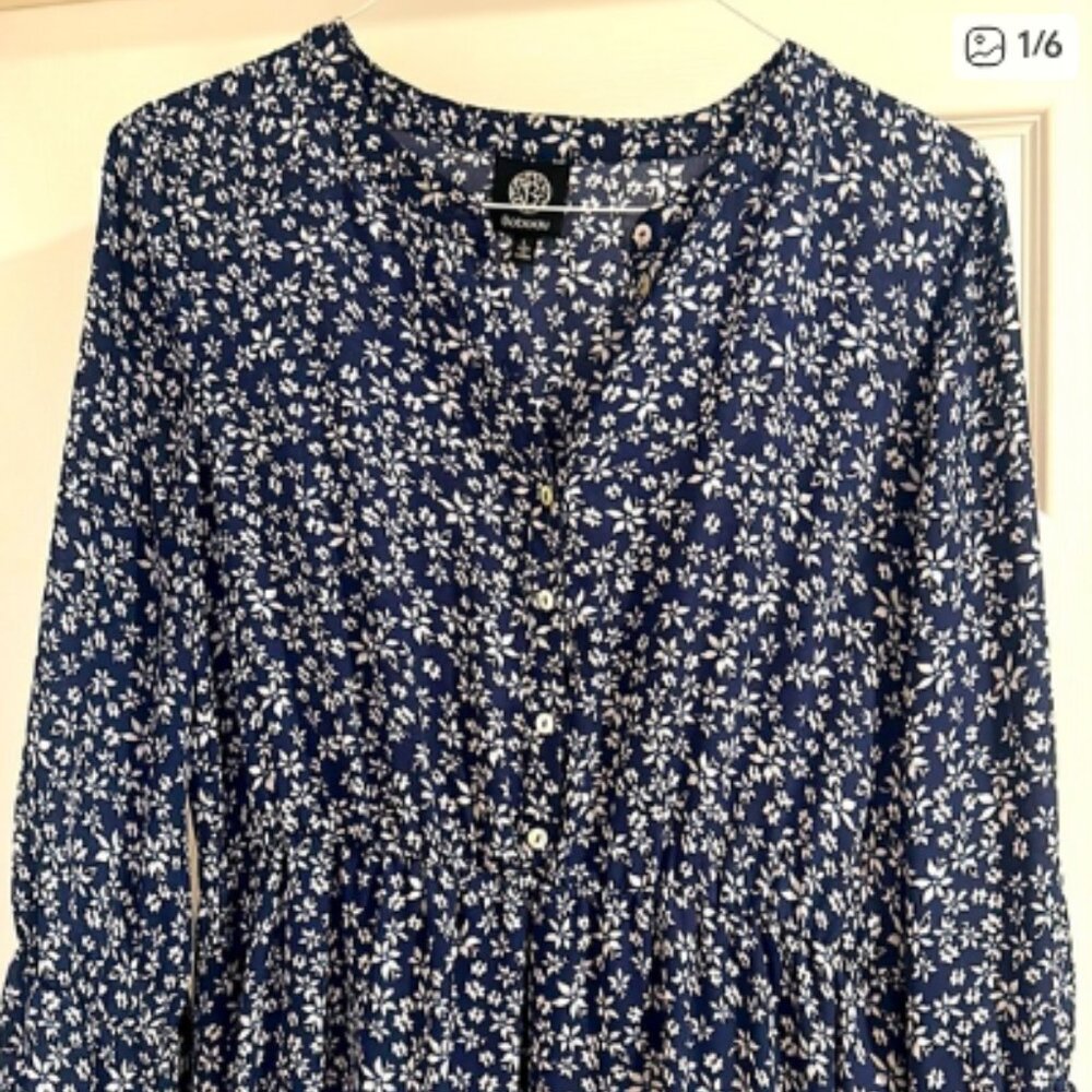 Floral Long Sleeved Midi Dress - Large